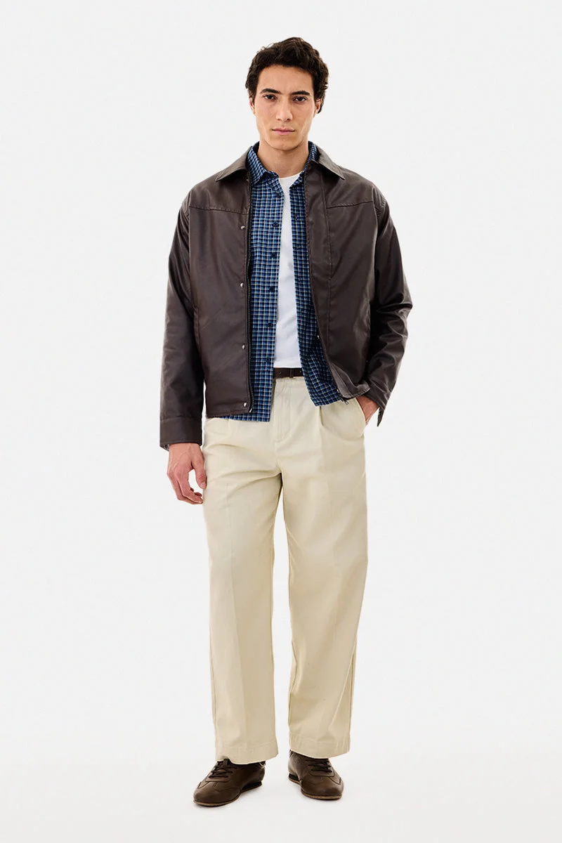 SNITCH Snap Button PU Leather Jacket